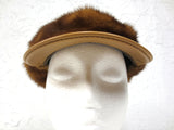 Vintage Mink Fur and Leather Cap Hat Light brown, Size 7 Women Fall Winter