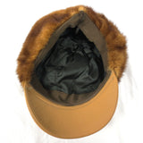 Vintage Mink Fur and Leather Cap Hat Light brown, Size 7 Women Fall Winter