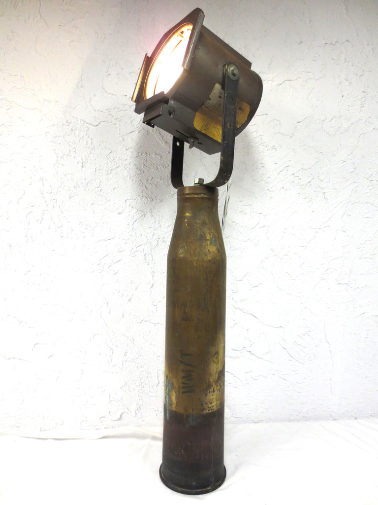 Vtg 1950 Military Army Brass Shell MK2 Tank, 37" Floor Desk Lamp 500W Spotlight