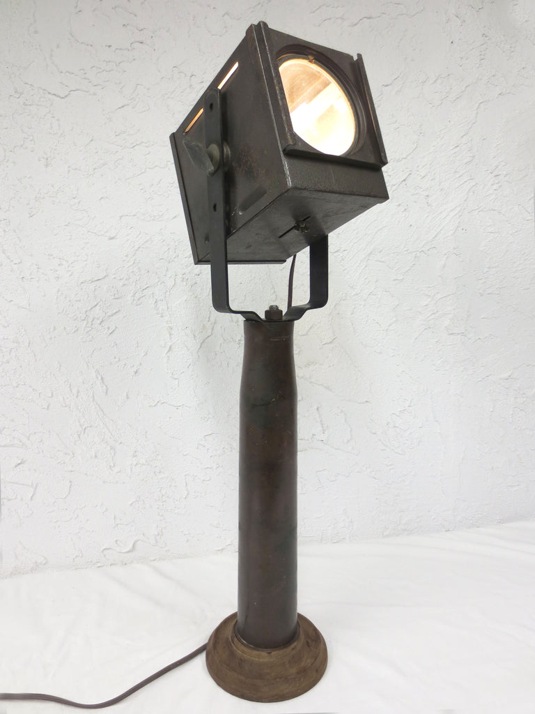 Industrial Brass Shell Light Lamp 27" WWI 1912 with 500W Movie Theater Spotlight