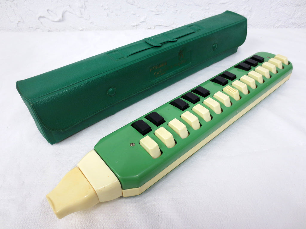 Vintage Hohner Harmonica 25 Keys Green Melodica Soprano with Case