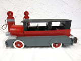 15" Long Vintage Wood Car Limousine with Gas Station, Folk Art Toy, Red Grey