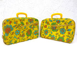 Pair of Vintage Suitcases made in Japan 16" X 11", Bright Yellow with Flowers