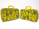 Pair of Vintage Suitcases made in Japan 16" X 11", Bright Yellow with Flowers