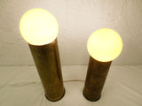 Pair of Brass Trench Art Lamps 11" and 14", Vintage 1944-1955 Brass Shells