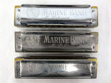 3 Vintage Hohner Marine Band Diatonic Harmonicas A440, A C G Keys, Boxes