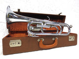 Vintage Ludwig Germany Trumpet Bugle in G, 2 Valves, 2 Water Keys, Case and Keys