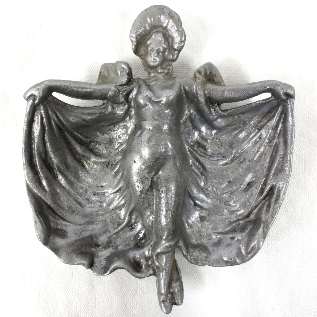 Antique 1900 Art Nouveau Tray Dish Woman Opening Her Arms and Dress