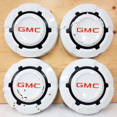 Vintage 1970's GMC Pickup Truck Hubcaps Dog Dish Rims, Original Matching Set of 4, 1/2 Half Ton Truck