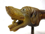 Vintage 1940 Irish Wolfhound Cane Head Sculpture, Glass Eyes and Teeth, Barking