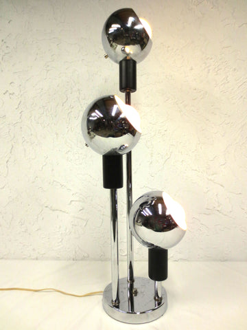 Mid Century Chrome Light Lamp 32", Atomic Age, 3 Chrome Balls, Eames Reggiani