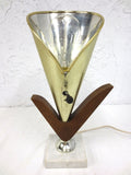 Vintage Mid Century Tulip Flower Light 13", Marble Teak Metal Table Lamp