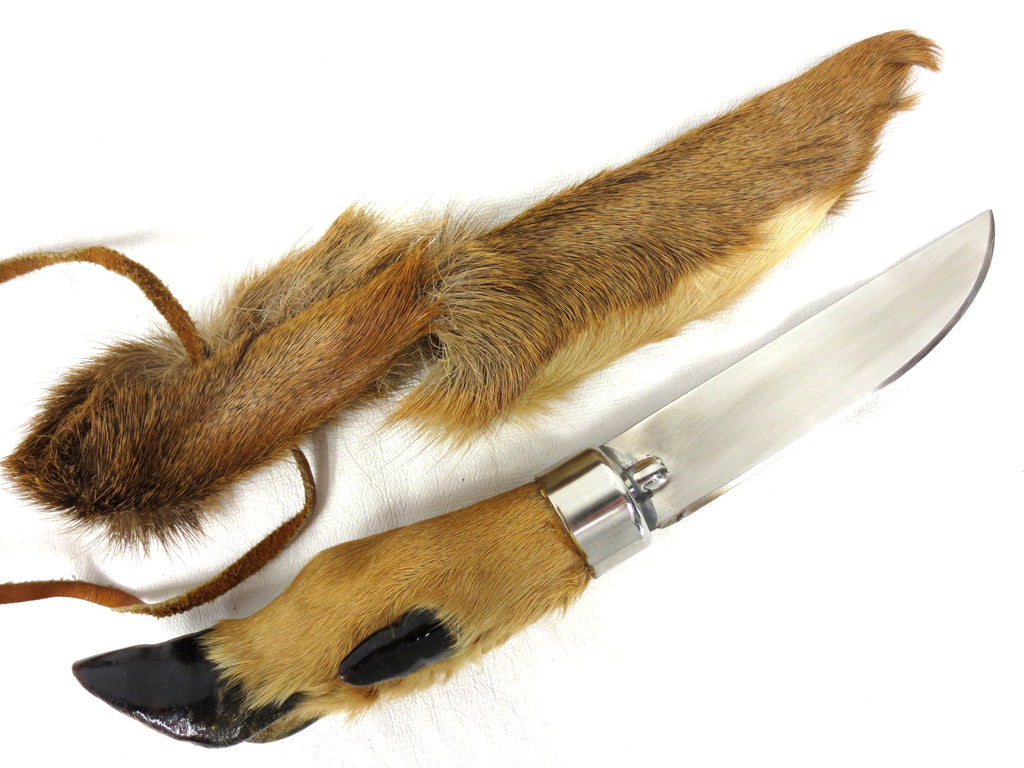 Vintage Taxidermy Deer Paw Letter Opener Knife 11", Fur Sheath