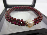 Natural Garnet 216 Beads Bracelet with Baroque Pearl Set in Sterling Silver, 665