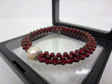 Natural Garnet 216 Beads Bracelet with Baroque Pearl Set in Sterling Silver, 665