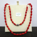 18" Red Coral Necklace, Red Teardrops Beads, Magnetic Clasp, Never Worn