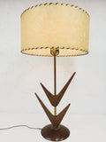 Vintage Mid Century Teak Wood Arrows Desk Lamp 29", Retro Fiberglass Shade