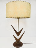 Vintage Mid Century Teak Wood Arrows Desk Lamp 29", Retro Fiberglass Shade