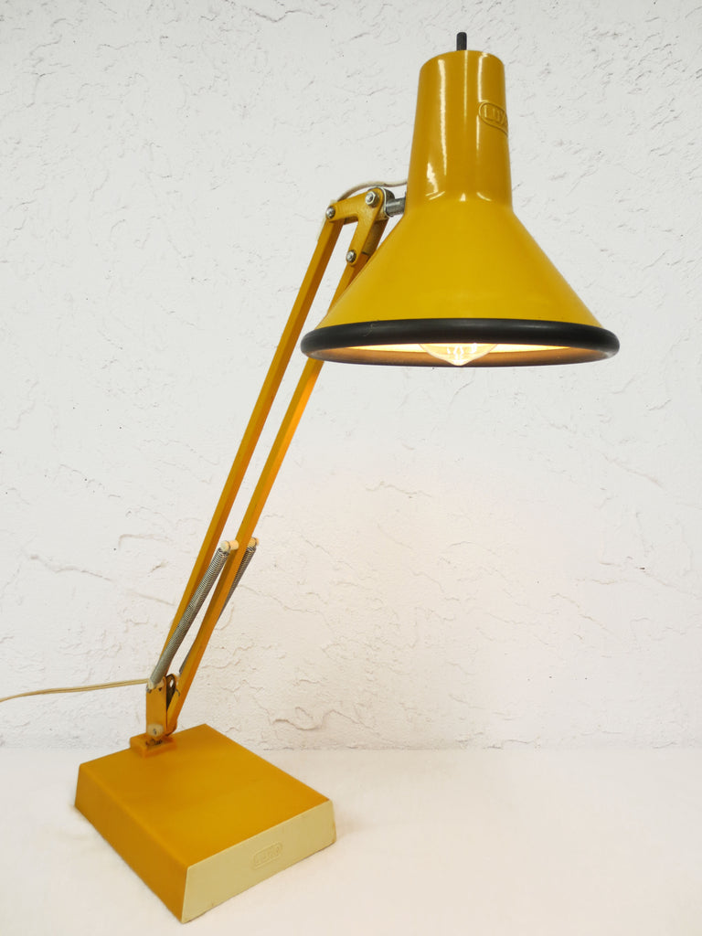 Vintage Mid Century Articulating Swing Arm Drafting Desk Lamp by Luxo, Yellow