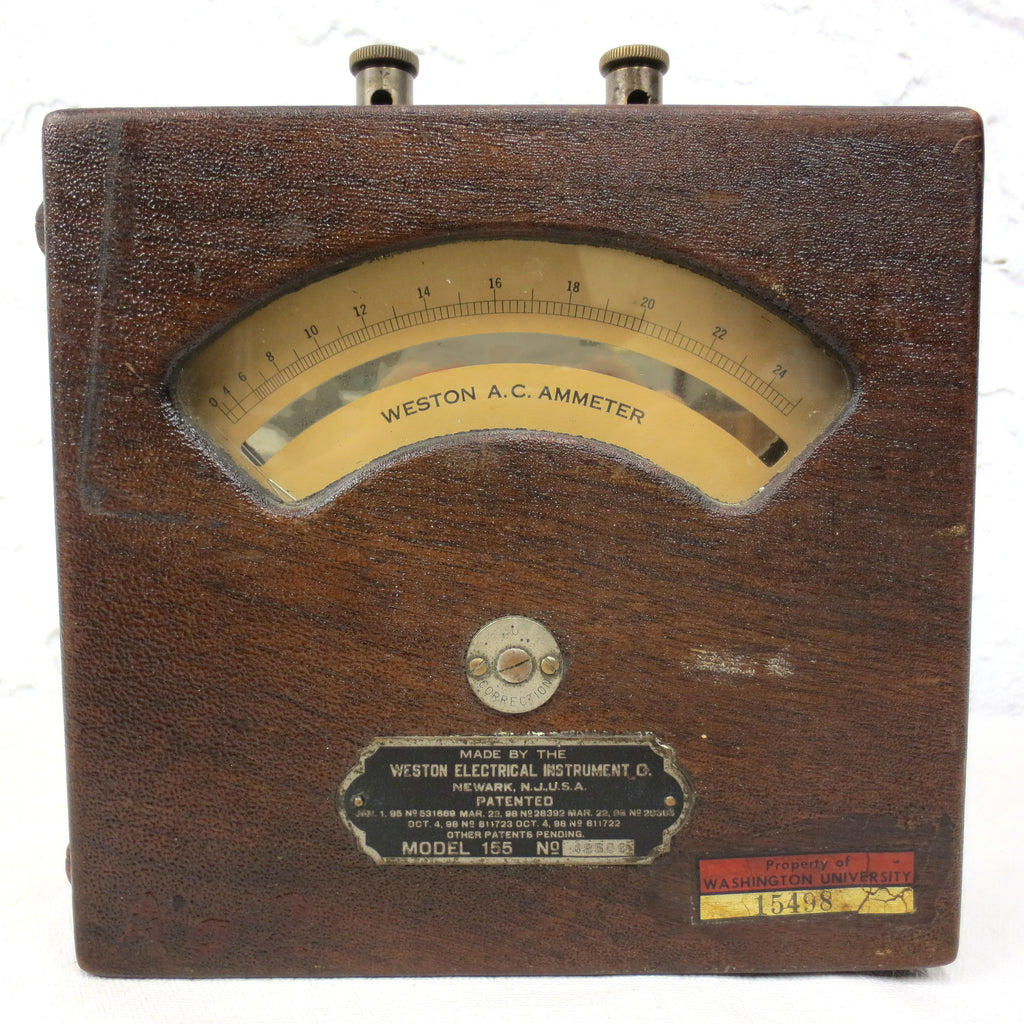 Antique 1890s Weston AC Volt Meter Ammeter Cased in Solid Oak Box, Model 155