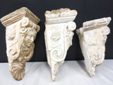 3 Antique Plaster Corbels Long Hair Ladies with Roses 10", Architectural Salvage