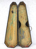 Antique Violin Wood Case 30" Handmade, Black Casket Funeral, Brass, Folk Art