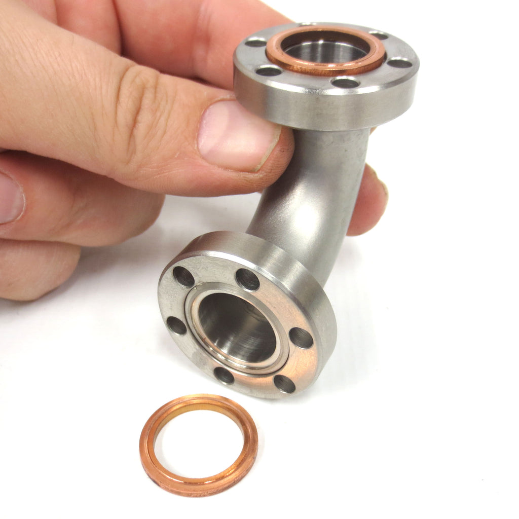 MDC 90° High Vacuum Fitting 1.33" Conflat Flange to Flange w/ 2 Copper Gaskets