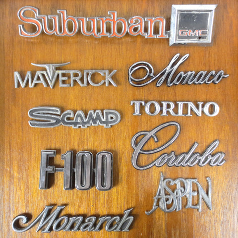 Vintage Muscle Cars Trucks Chrome Badges Emblems, Torino Scamp Cordoba Monaco