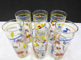 6 Vintage Seagram's Gin Highball Tall Glasses 6 3/8", Toucan Beach Advertising