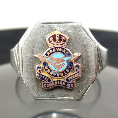 Vintage WWII Royal Canadian Air Force RCAF Sterling Silver Signet Ring Size 10.5