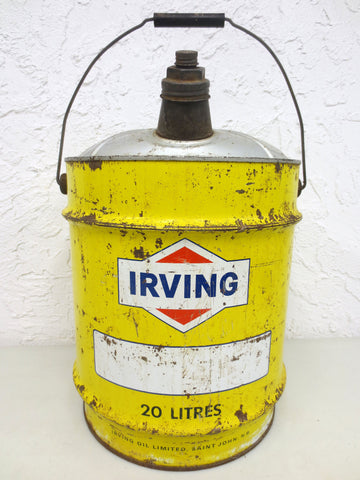 Vintage Irving Motor Oil 20 litres Yellow Can, 4.4 Gallons, Irving Canada