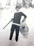 Vintage 1940's Photo Postcard Young Man Hunting with Snow Shoes, Canada, Quebec