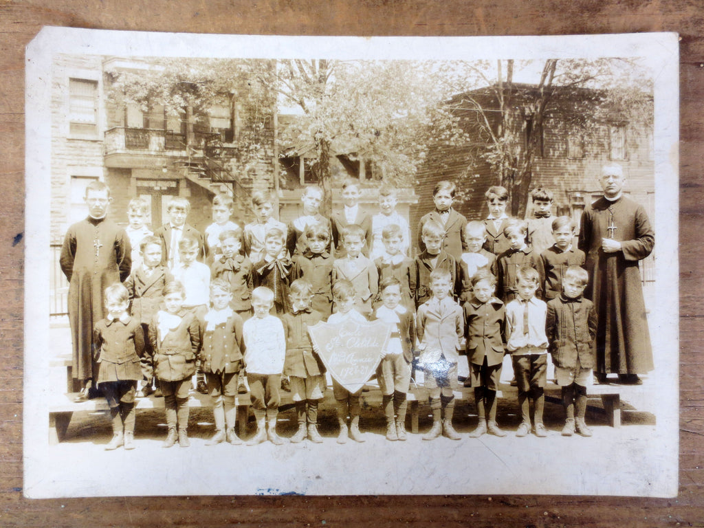 Vintage 1920's Catholic School Classroom Photo, Young Boys, Priests, Montreal