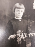 Antique 1920's Photo Postcard Serious Young Girl Holding Flowers, Montreal