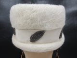 Vintage Mid Century Women's Bunny Fur Hat Made in Italy, Loop, Beads Motif