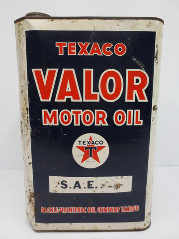 Vintage Texaco Valor Motor Oil 2 Imperial Gallons Can S.A.E McColl-Frontenac Oil