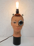 Steampunk Android Mannequin Head Lamp, Vintage Camera Lens Parts, Edison Light