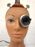 Steampunk Android Mannequin Head Lamp, Vintage Camera Lens Parts, Edison Light