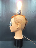 Steampunk Android Mannequin Head Lamp, Vintage Camera Lens Parts, Edison Light