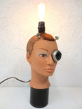 Steampunk Android Mannequin Head Lamp, Vintage Camera Lens Parts, Edison Light