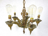 Antique 1920's Art Deco 5 Lights Chandelier, 30" Ceiling Fixture, Extensible