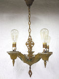 Antique 1920's Art Deco 5 Lights Chandelier, 30" Ceiling Fixture, Extensible