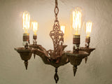 Antique 1920's Art Deco 5 Lights Chandelier, 30" Ceiling Fixture, Extensible