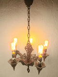 Antique 1920's Art Deco 5 Lights Chandelier, 30" Ceiling Fixture, Extensible