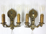 Antique Art Nouveau 1920's Brass Wall Sconce Double Light Holders, Fleur de Lys