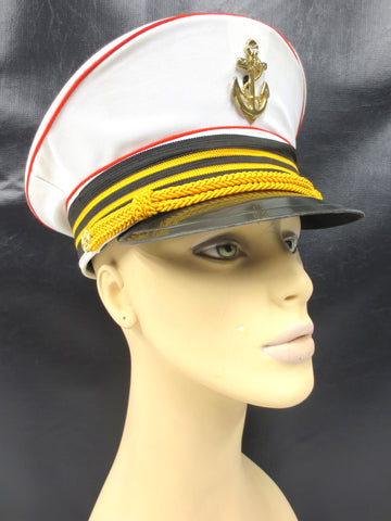 Vintage Ocean Liner Ship Boat Captain Hat, White, Boat Anchor, Size Medium 7 1/8