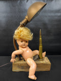 WWIII Steampunk Trump Art Gooseneck Lamp 10X17", Wood Plane, Brass Shell, Doll