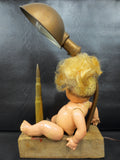 WWIII Steampunk Trump Art Gooseneck Lamp 10X17", Wood Plane, Brass Shell, Doll