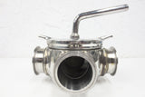 3-Way Stainless Steel Sanitary Valve 3 1/2" Flanges, Gaskets, Disassembles in 3