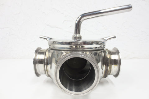 3-Way Stainless Steel Sanitary Valve 3 1/2" Flanges, Gaskets, Disassembles in 3